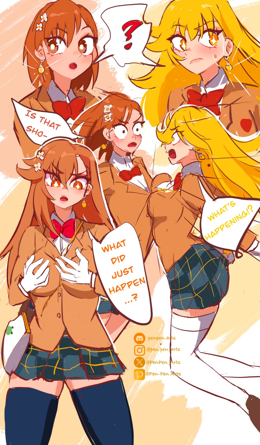 misaka mikoto, shokuhou misaki, and gekota (dragon ball and 3 more) drawn by pen-pen_arts
