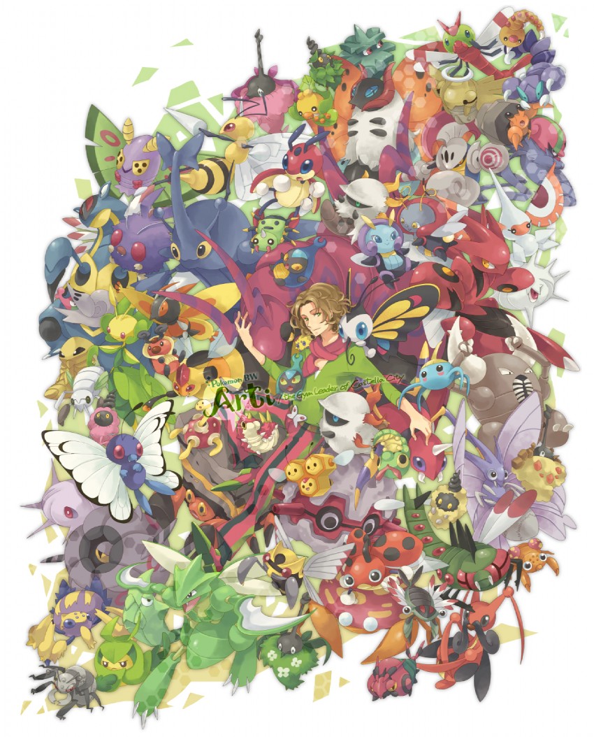 scizor, joltik, butterfree, scolipede, caterpie, and 58 more (pokemon and 1 more) drawn by azurebloom
