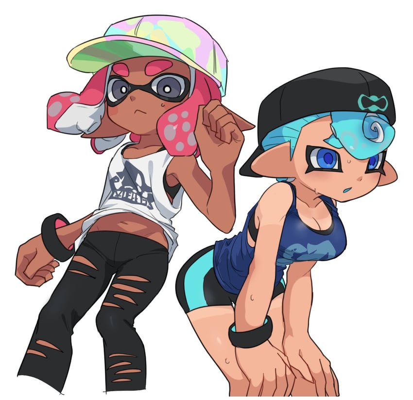inkling player character, inkling girl, octoling player character, octoling girl, and aki (splatoon and 1 more) drawn by ikki_(gsl_9708)