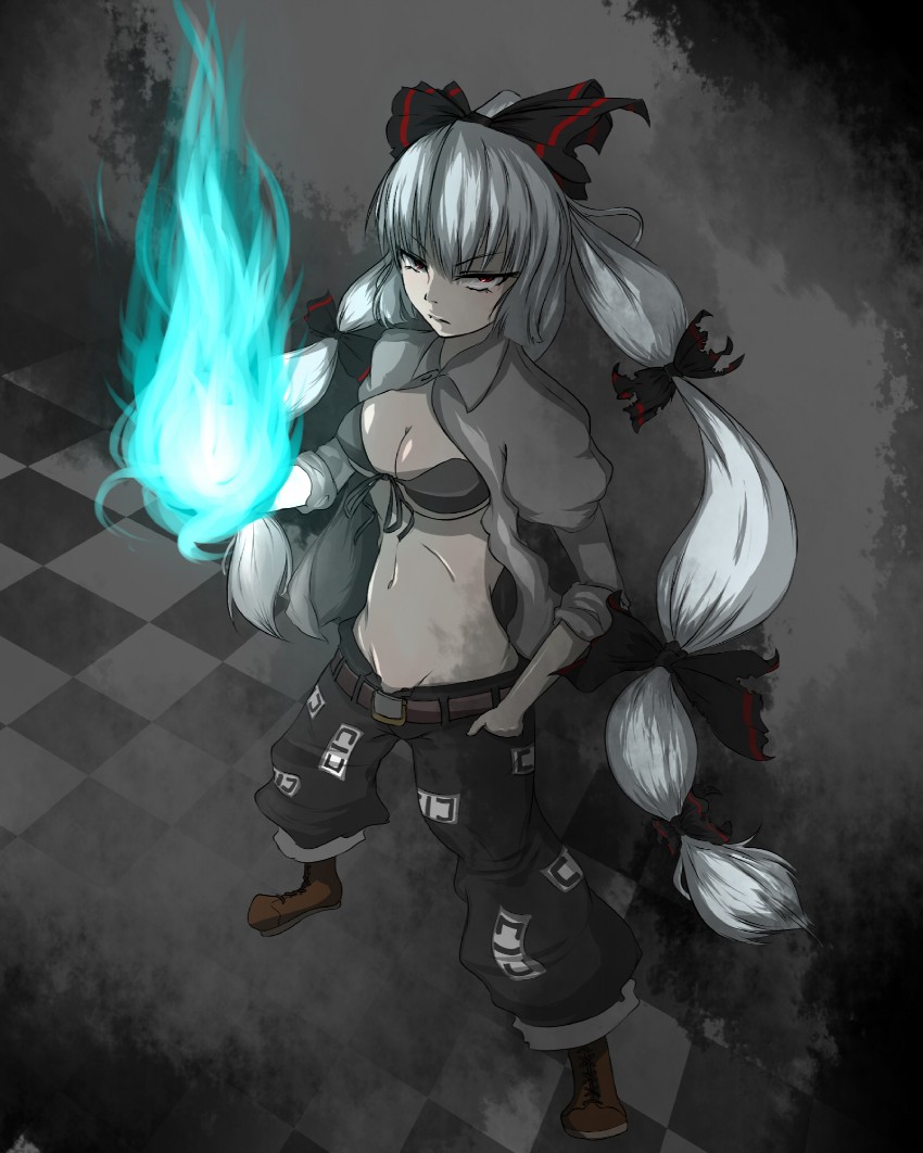 fujiwara no mokou and black rock shooter (touhou and 1 more) drawn by winu_(hertrion)