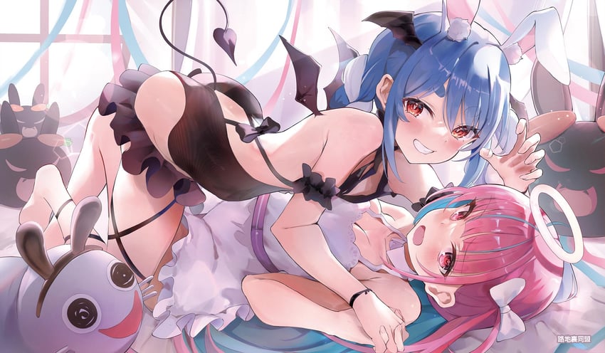 usada pekora, minato aqua, pekomon, and neko (hololive) drawn by nishiro_hato