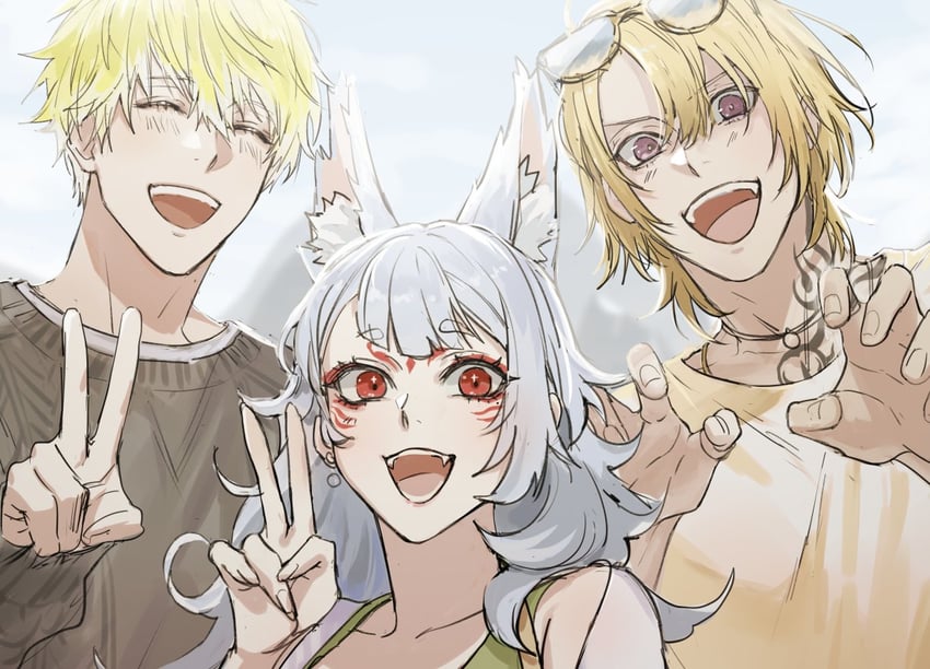 luca kaneshiro, nina kosaka, and sonny brisko (nijisanji and 1 more) drawn by drenbofv
