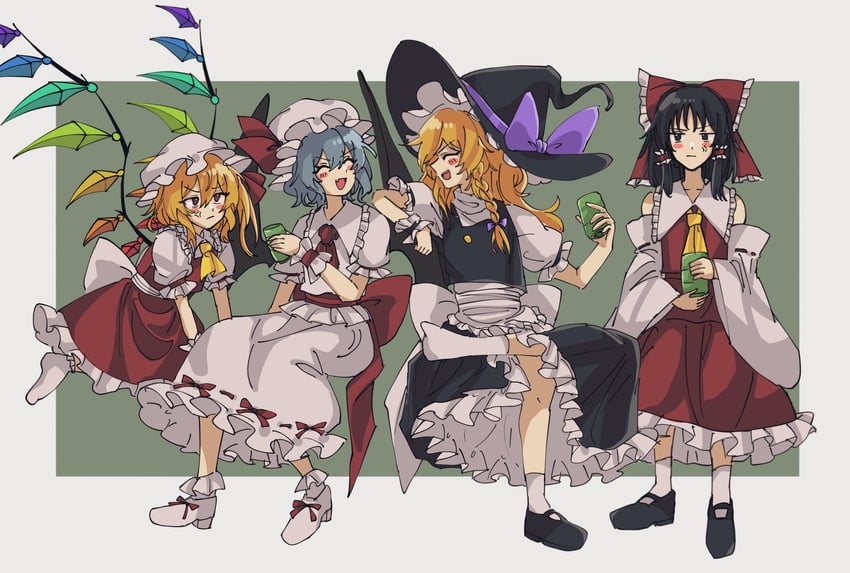 hakurei reimu, kirisame marisa, remilia scarlet, and flandre scarlet (touhou) drawn by hua88331