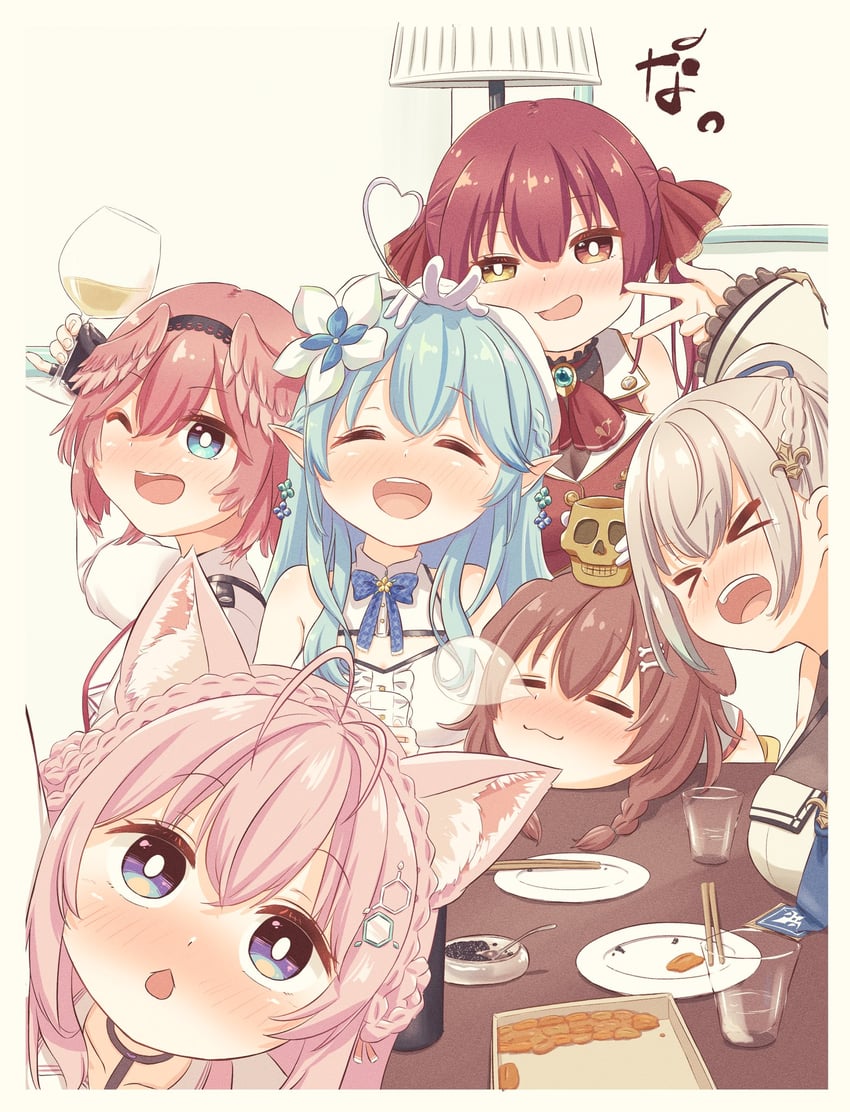 houshou marine, inugami korone, shirogane noel, yukihana lamy, hakui koyori, and 2 more (hololive) drawn by kiwami133