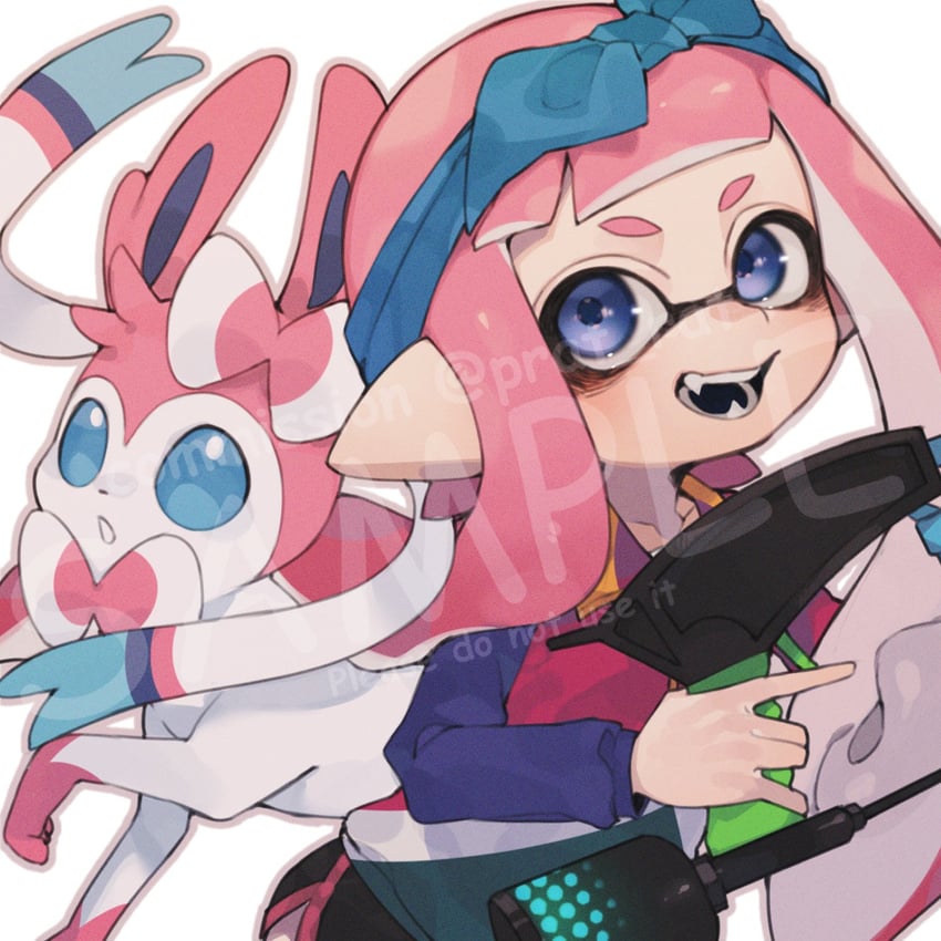 inkling player character, inkling girl, and sylveon (pokemon and 1 more) drawn by prat_rat