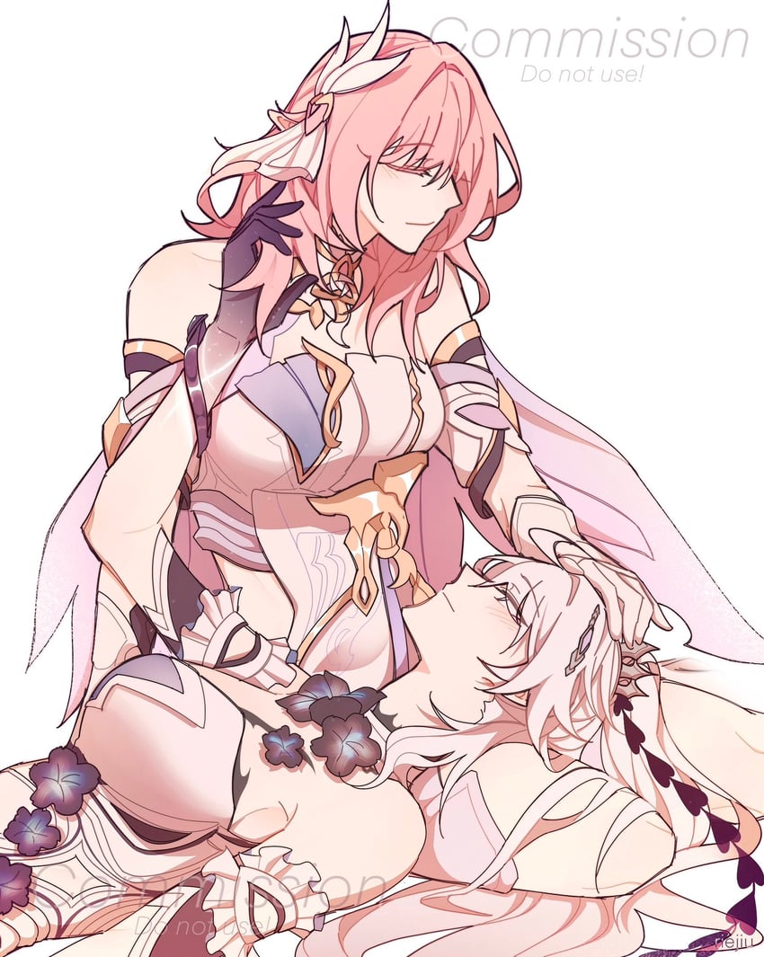 kiana kaslana and elysia (honkai and 1 more) drawn by riejiu