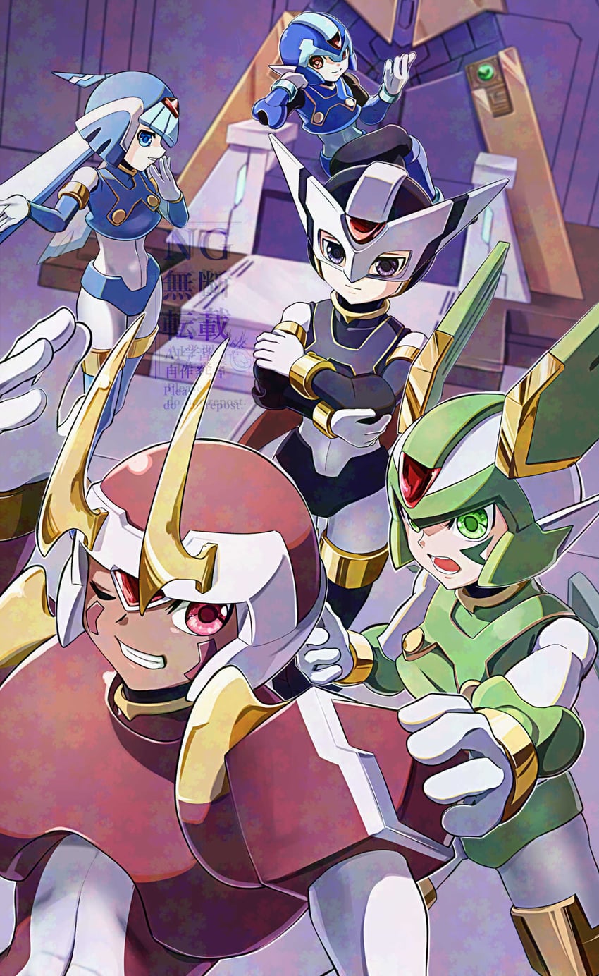 fairy leviathan, sage harpuia, copy x, hidden phantom, and fighting fefnir (mega man and 1 more) drawn by dwn0001130
