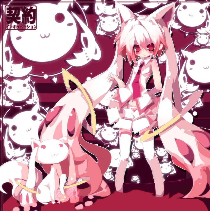 hatsune miku and kyubey (vocaloid and 1 more) drawn by dangomushi