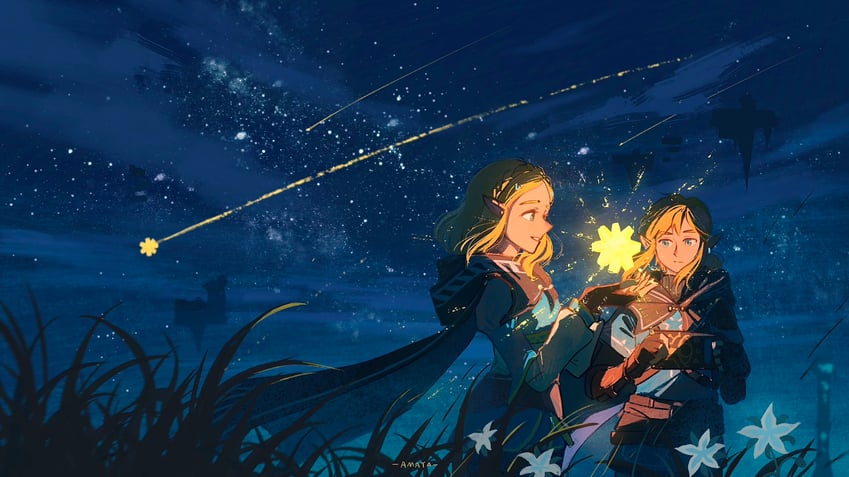 link and princess zelda (the legend of zelda and 1 more) drawn by amaya_aqiao
