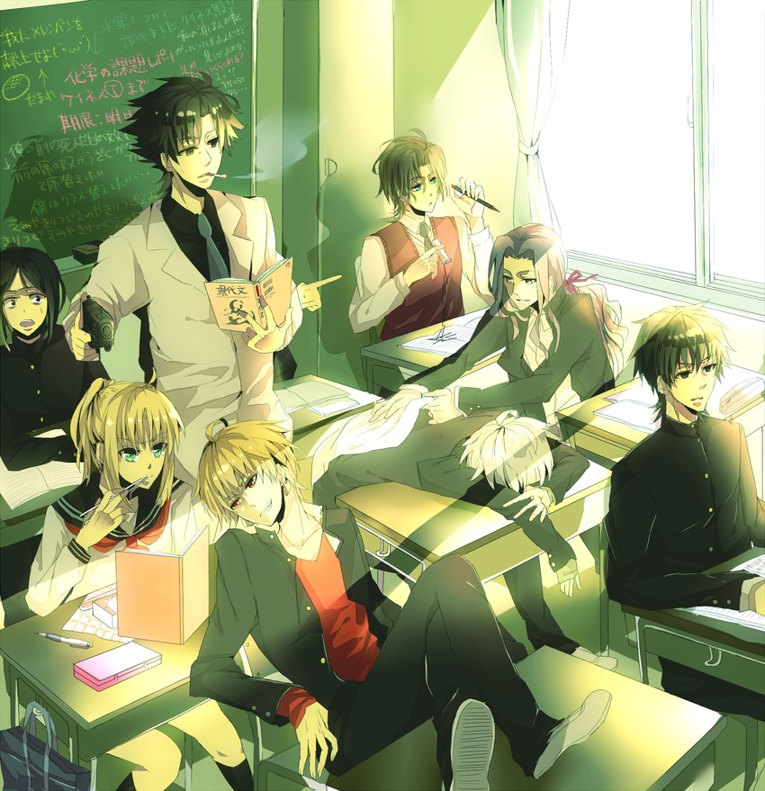 artoria pendragon, saber, gilgamesh, kotomine kirei, waver velvet, and 4 more (fate and 1 more) drawn by caballo