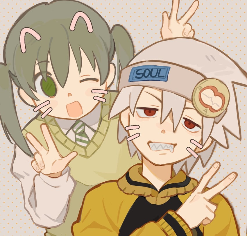 maka albarn and soul evans (soul eater) drawn by rice_(somasuki_77)