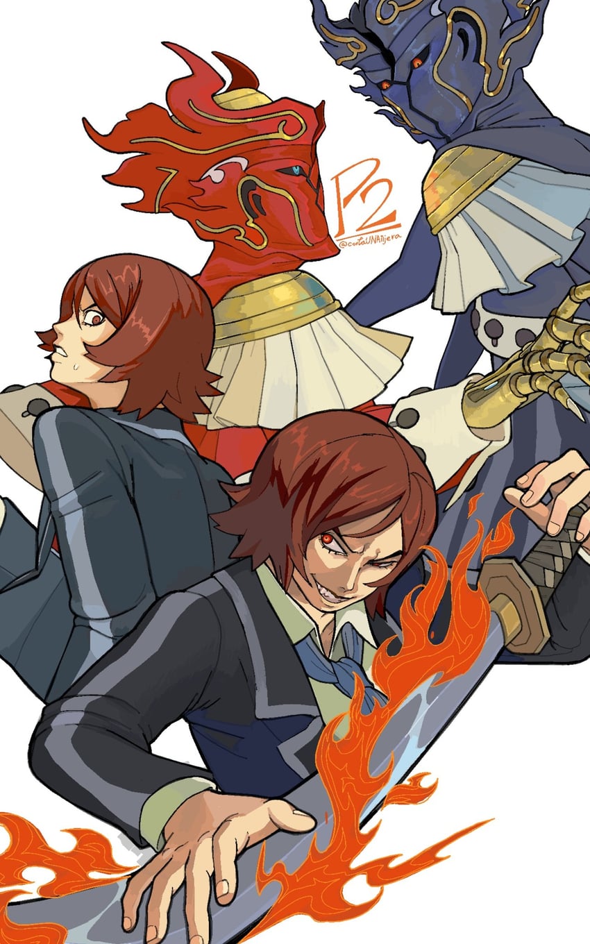 suou tatsuya, apollo, shadow tatsuya, and reverse apollo (persona and 2 more) drawn by cortaunatijera