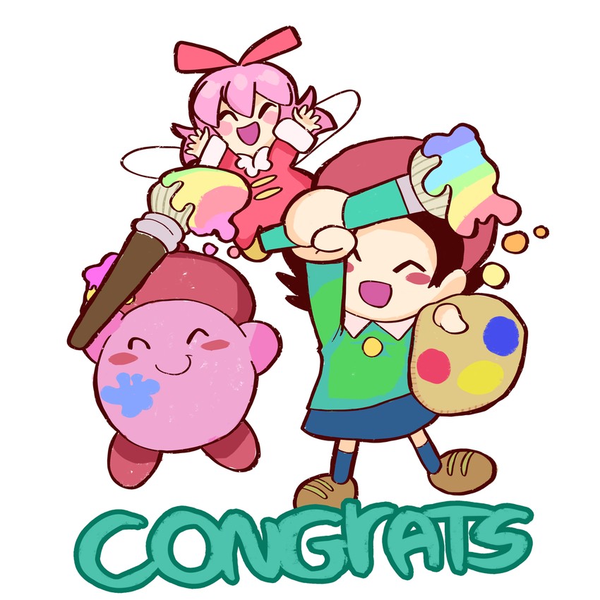 kirby, adeleine, ribbon, and artist kirby (kirby and 2 more)
