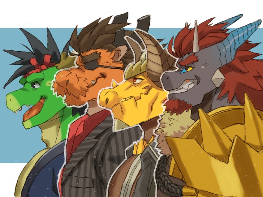 tatsuki midoriya, ophion, barboros, and woo long (tokyo afterschool summoners and 3 more) drawn by gamma_dh