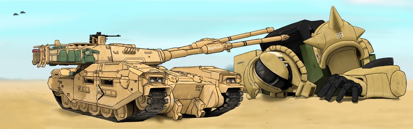 zaku ii and type 61 (gundam and 2 more) drawn by wwwww_(sswwwww)