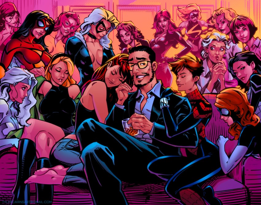 gwen stacy, black widow, natasha romanoff, felicia hardy, mary jane watson, and 19 more (marvel and 1 more) drawn by tyler_cairns
