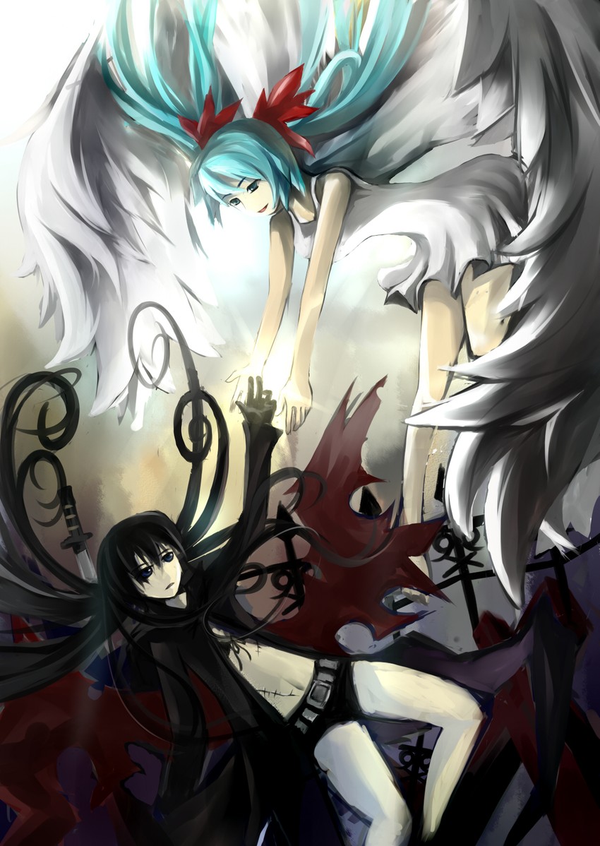 hatsune miku and black rock shooter (vocaloid and 2 more) drawn by wy3259661