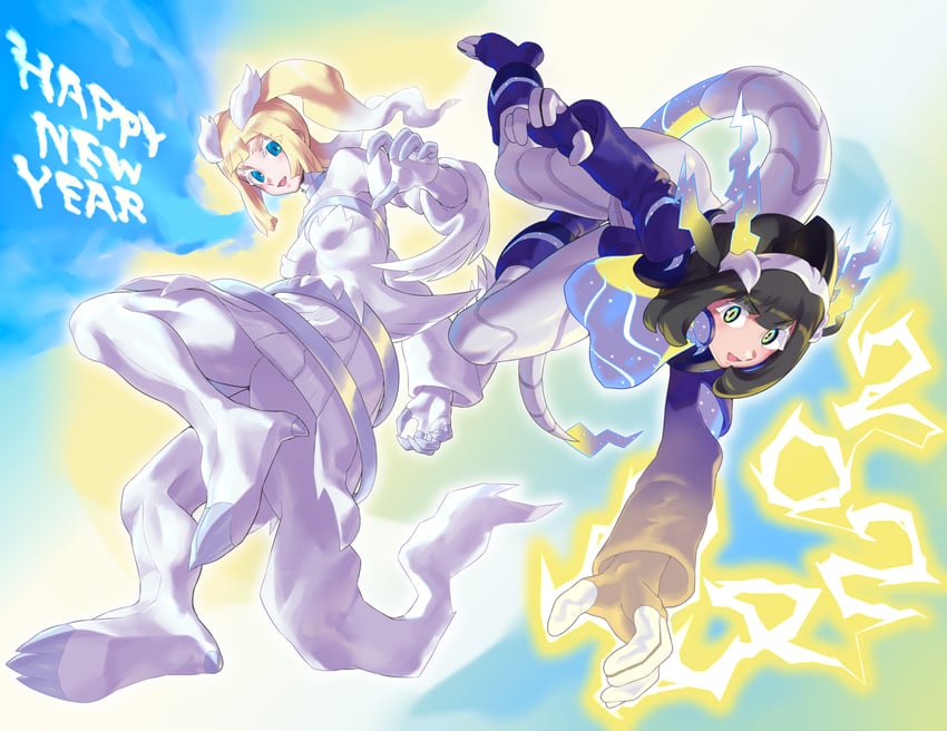 lillie, selene, reshiram, and miraidon (pokemon and 3 more) drawn by mizuumi_(bb)