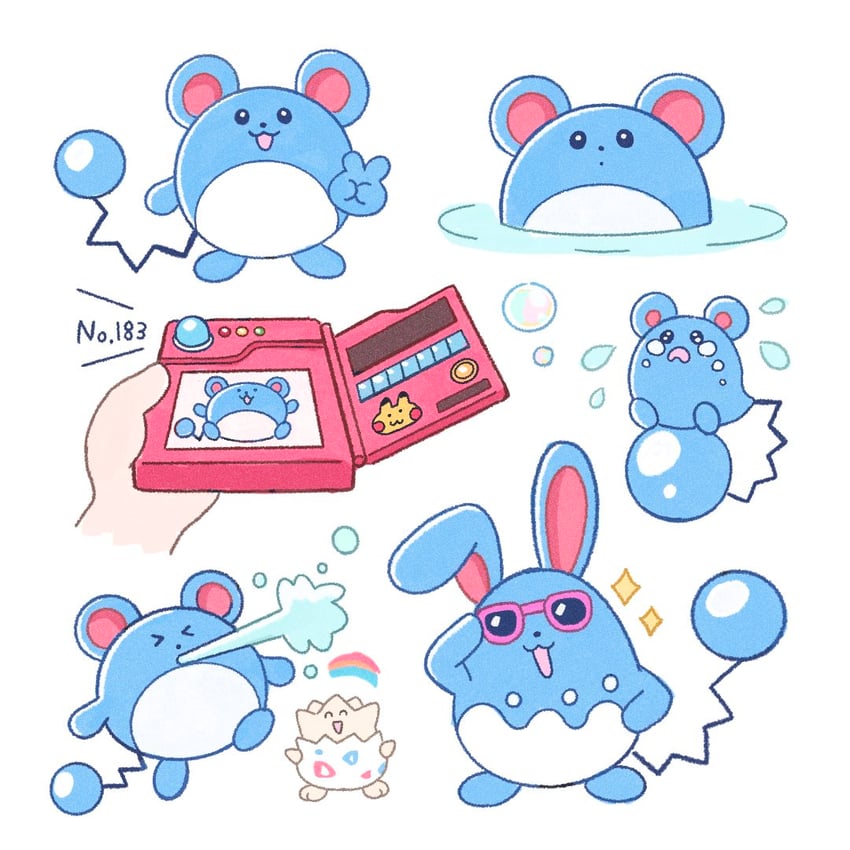 pikachu, marill, togepi, azumarill, and azurill (pokemon) drawn by ilovekongguksu