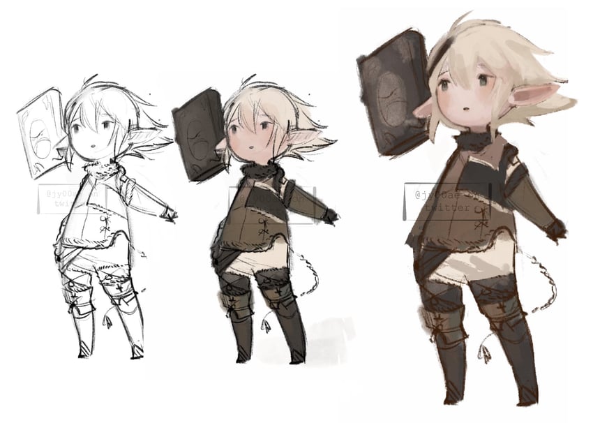 warrior of light, nier, and grimoire weiss (final fantasy and 2 more) drawn by jy00ae