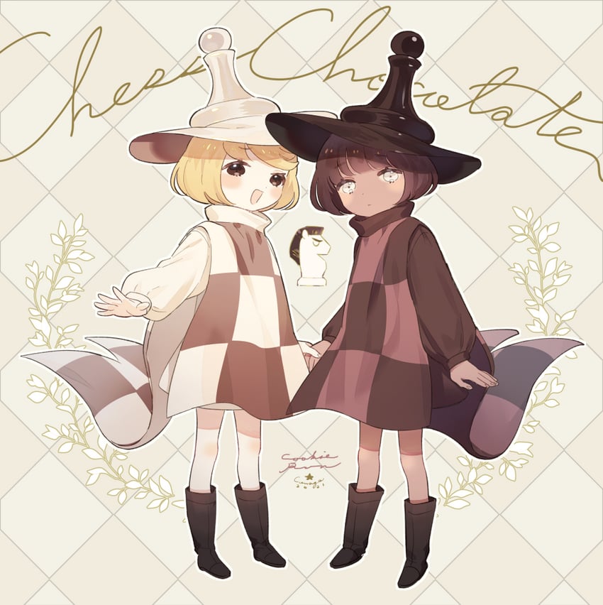 pawn white cookie, pawn black cookie, and nougat knight (cookie run and 1 more) drawn by conago