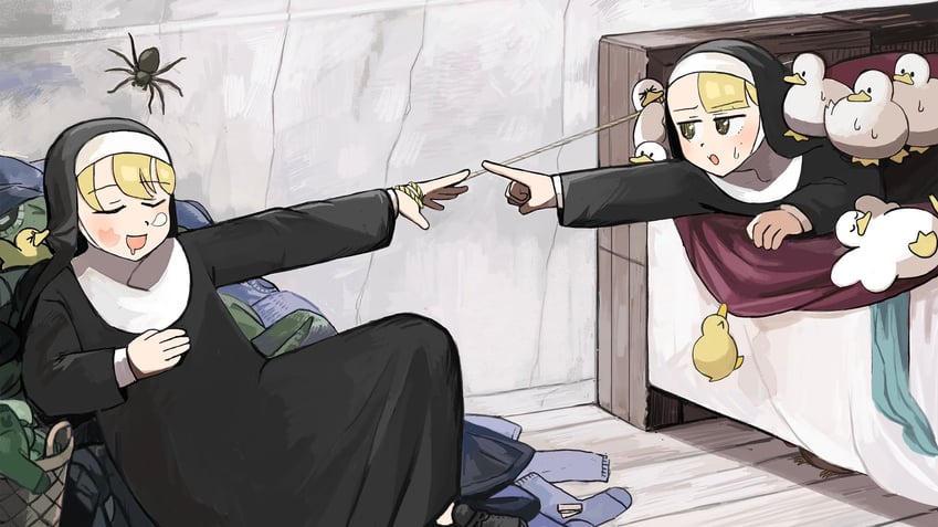 clumsy nun and spicy nun (little nuns and 1 more) drawn by diva_(hyxpk)