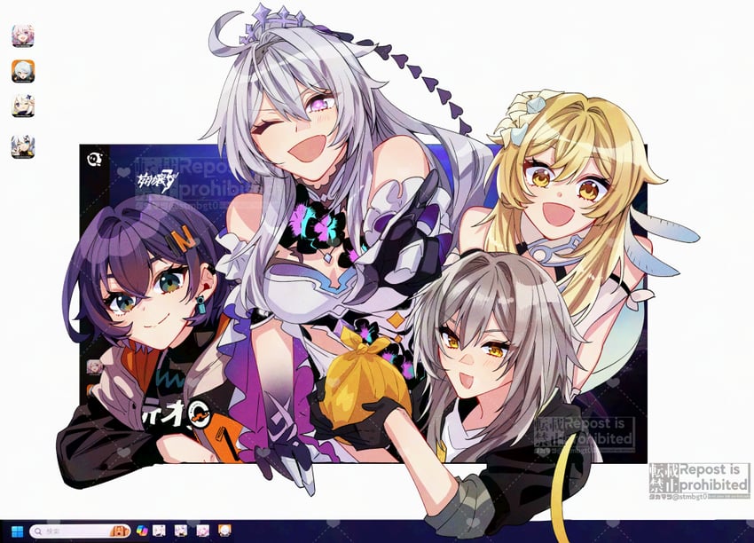 lumine, trailblazer, stelle, paimon, kiana kaslana, and 3 more (genshin impact and 5 more) drawn by takamatsu_(yamajiai)