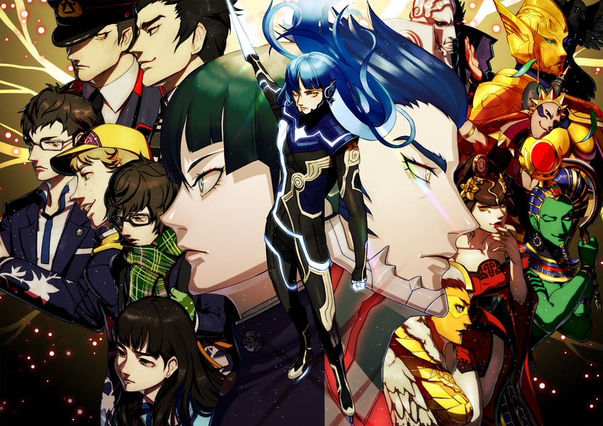 protagonist, isonokami tao, aogami, nuwa, zeus, and 9 more (shin megami tensei and 1 more) drawn by tree-of-life