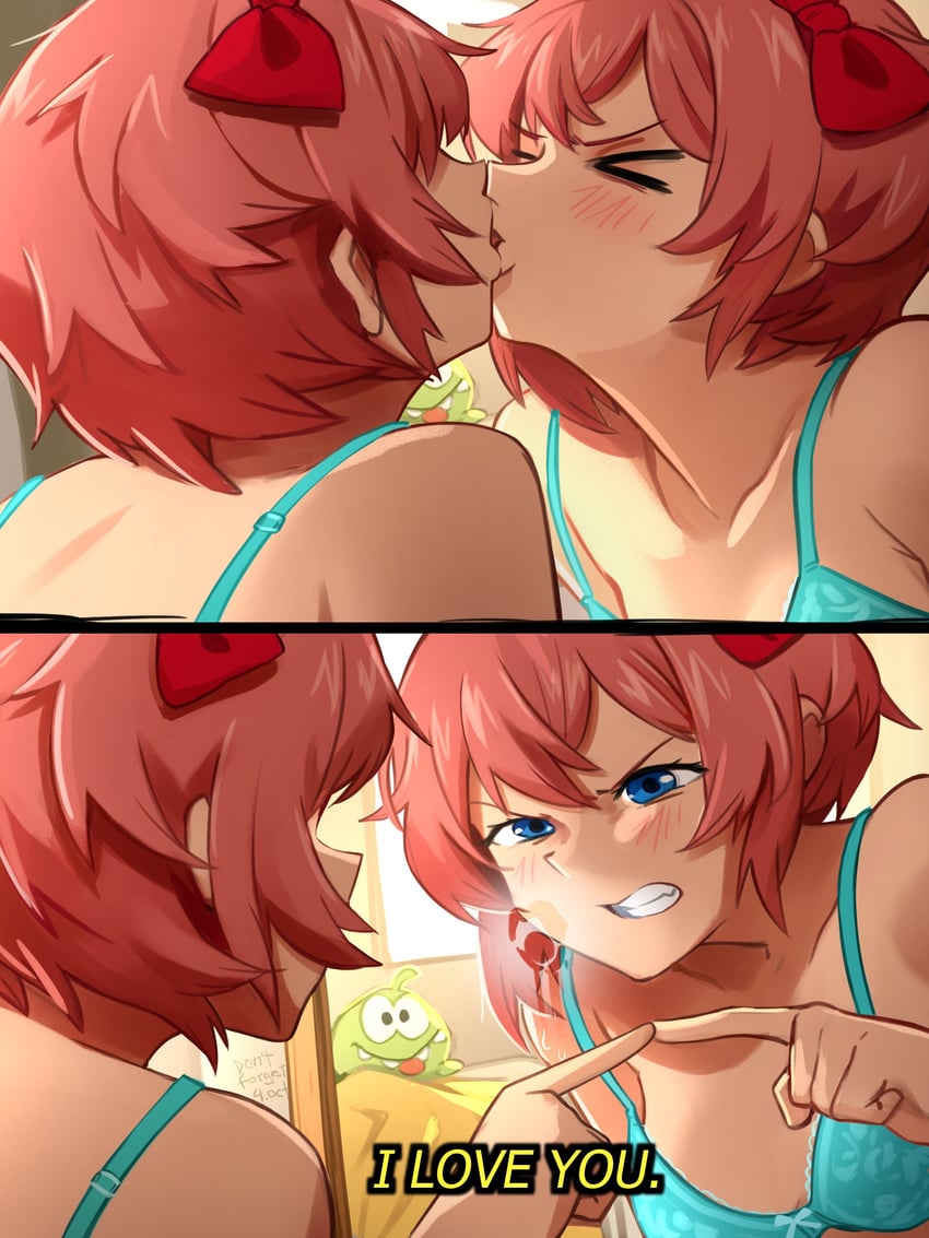 sayori and om nom (doki doki literature club and 1 more) drawn by khyle.