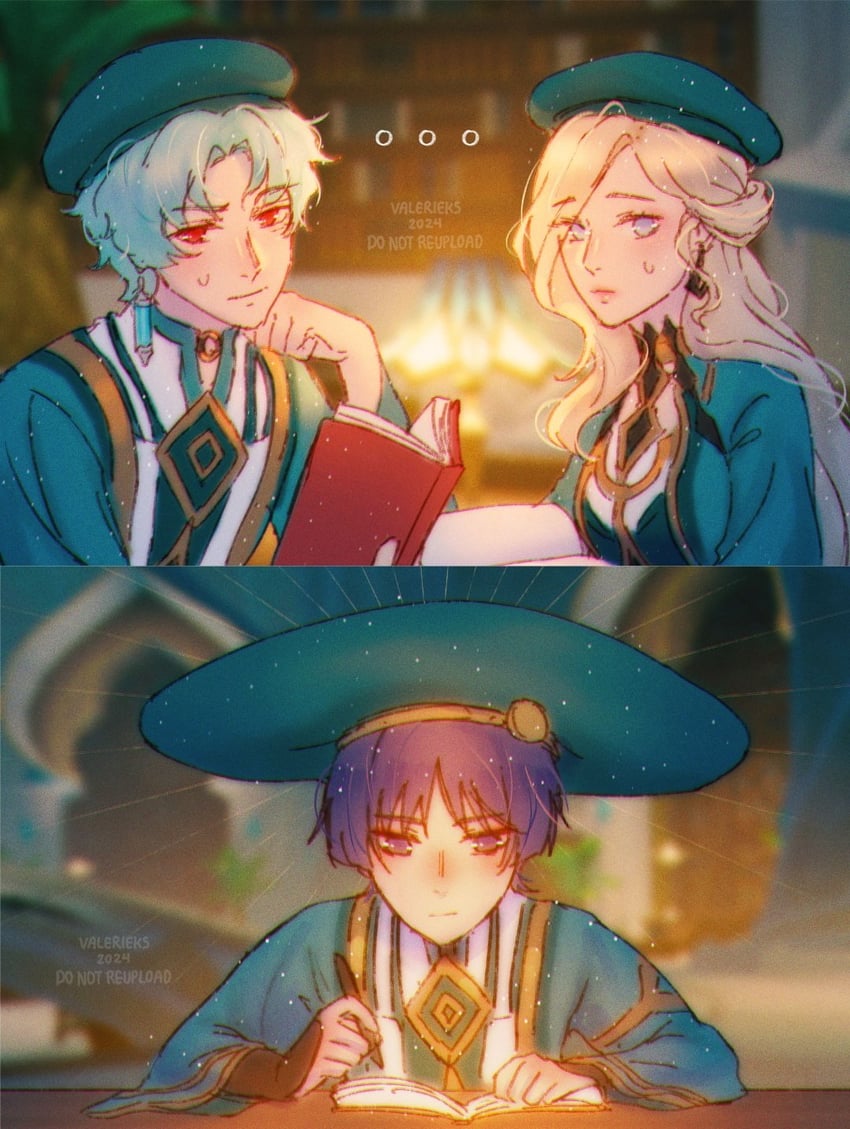 scaramouche, signora, and dottore (genshin impact) drawn by valerieks