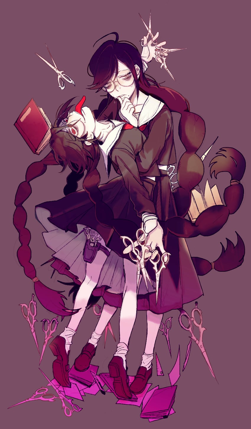 fukawa toko and genocider shou (danganronpa and 1 more) drawn by x_(comira)