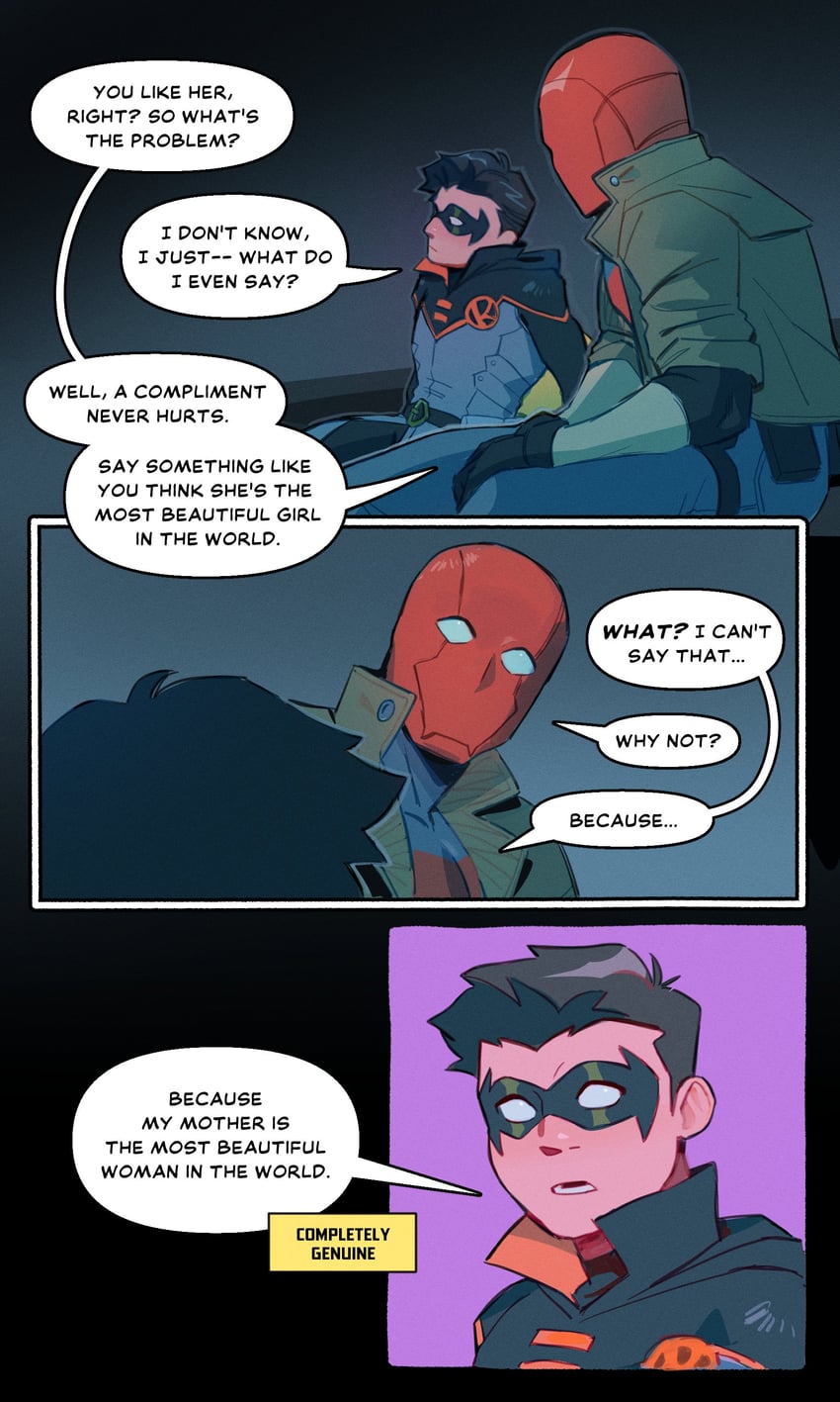robin, jason todd, red hood, and damian wayne (dc comics and 1 more) drawn by ochibrochi