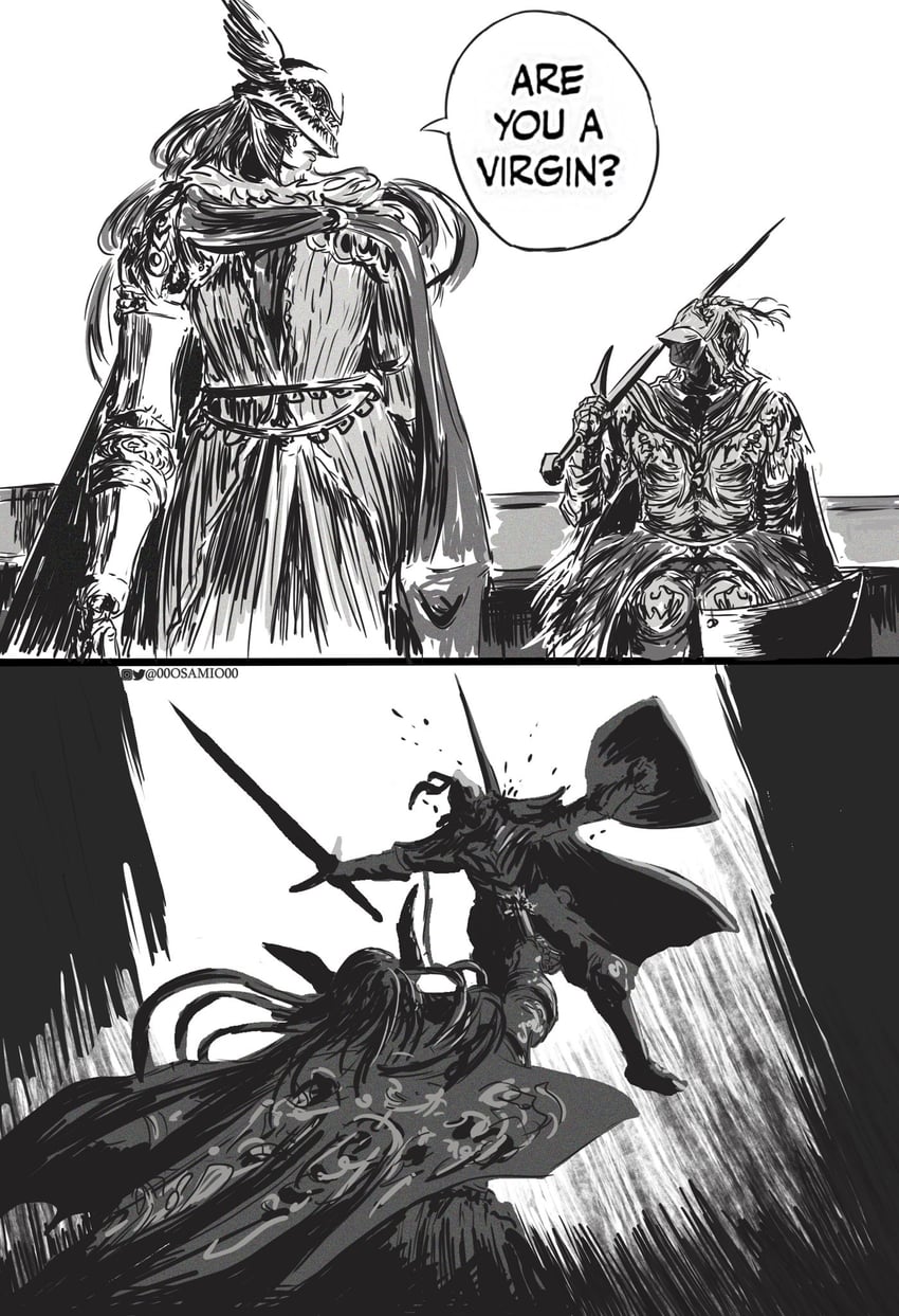 malenia blade of miquella, tarnished, and bloody wolf (elden ring and 1 more) drawn by 00osamio00