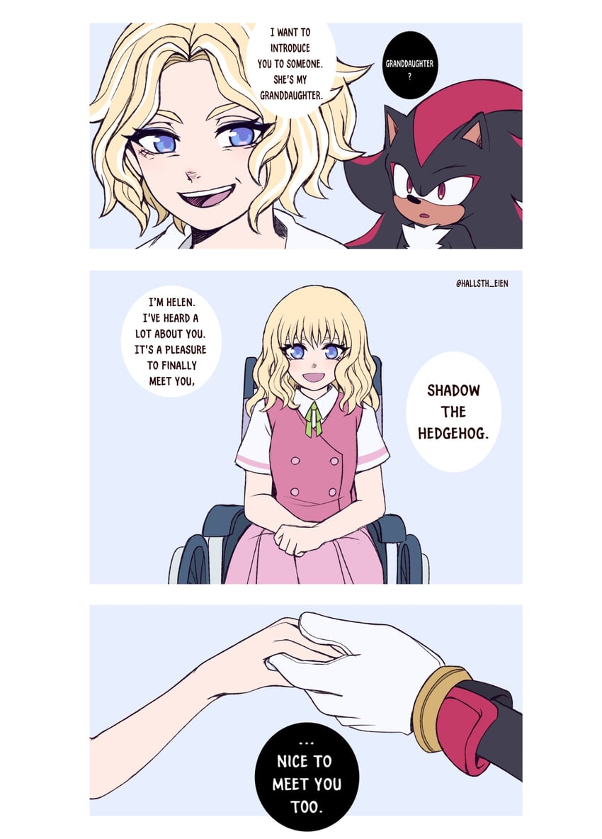shadow the hedgehog, maria robotnik, and helen (sonic) drawn by hallsth-eien
