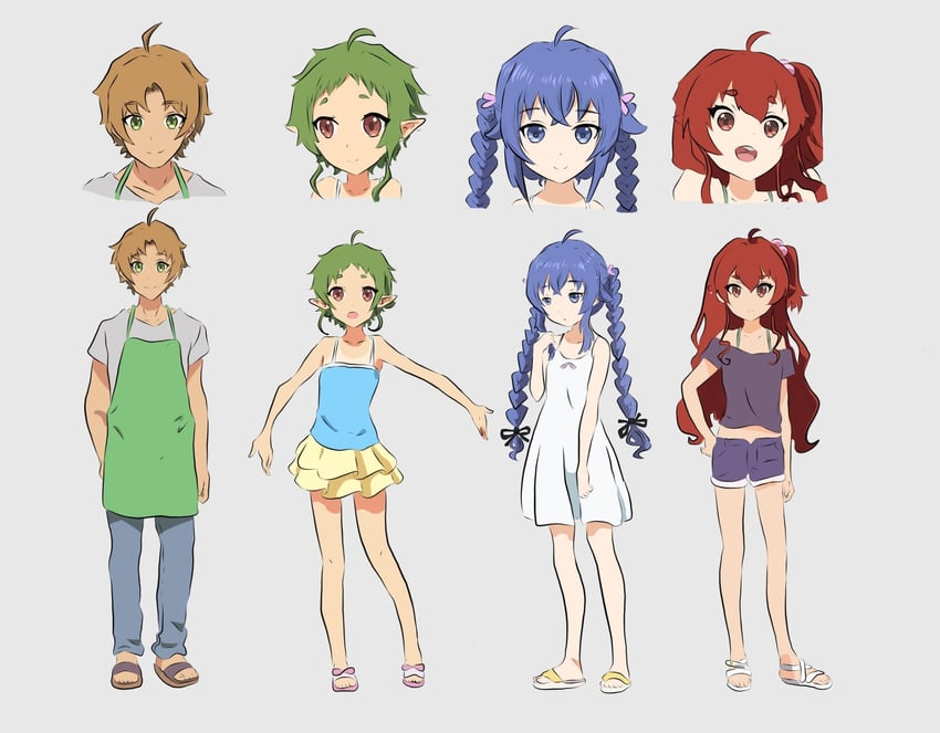 roxy migurdia, eris greyrat, sylphiette, rudeus greyrat, adachi tenka, and 2 more (mushoku tensei and 1 more) drawn by yamahak9