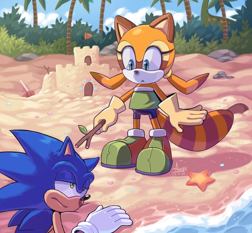 sonic the hedgehog and marine the raccoon (sonic and 1 more) drawn by angiethecat