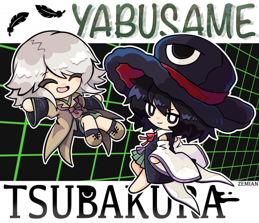 enraku tsubakura and houlen yabusame (len'en) drawn by zzzemian