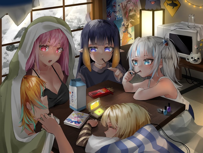 gawr gura, mori calliope, ninomae ina'nis, takanashi kiara, watson amelia, and 3 more (hololive and 7 more) drawn by moonchii