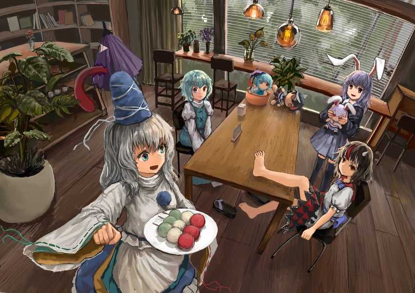 reisen udongein inaba, tatara kogasa, mononobe no futo, and kijin seija (touhou) drawn by zhuxie1264852