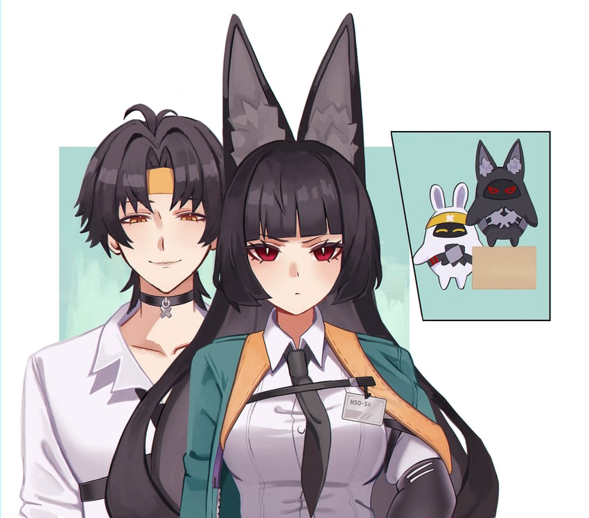 hoshimi miyabi, asaba harumasa, asaboo, and miyaboo (zenless zone zero) drawn by by_nearreya