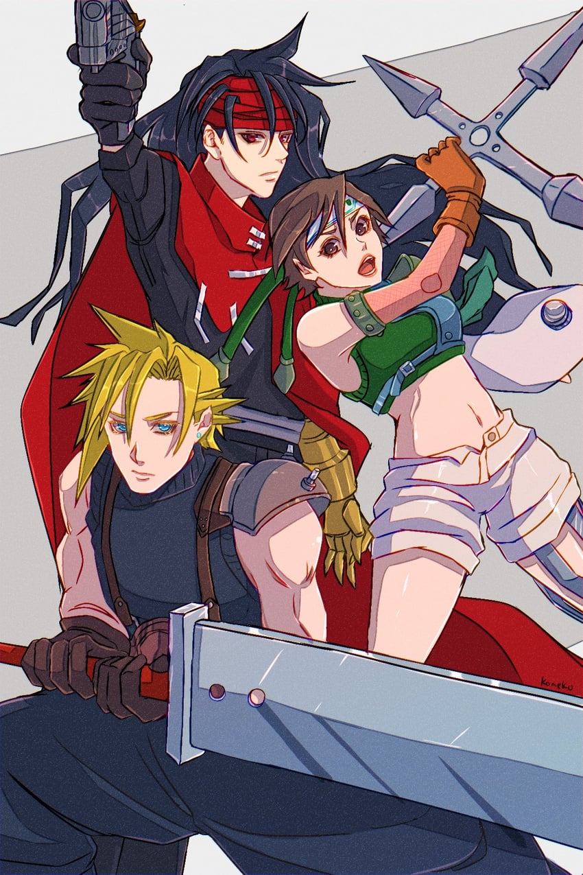 cloud strife, yuffie kisaragi, and vincent valentine (final fantasy and 1 more) drawn by strikek-lvvjm27