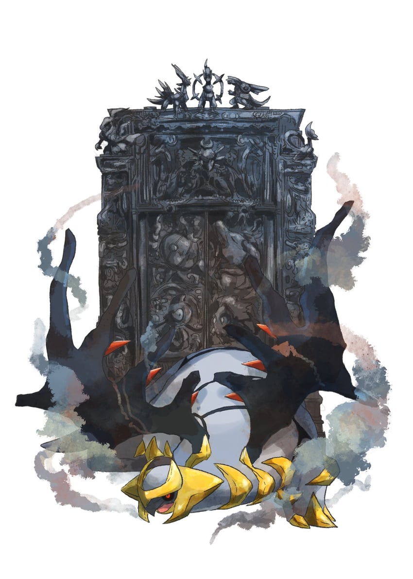 chandelure, psyduck, giratina, darkrai, arceus, and 6 more (pokemon) drawn by volpecorvo