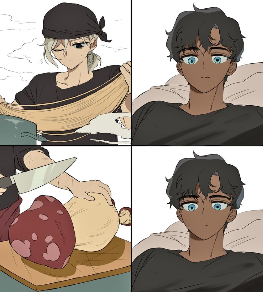 mithrun, kabru, and walking mushroom (dungeon meshi) drawn by windstormxrlrol