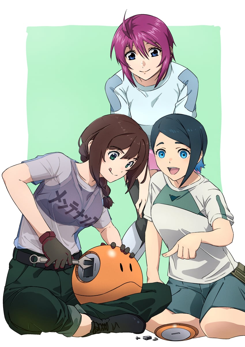 haro, lunamaria hawke, nika nanaura, and miyu katou (gundam and 4 more) drawn by takatoshi