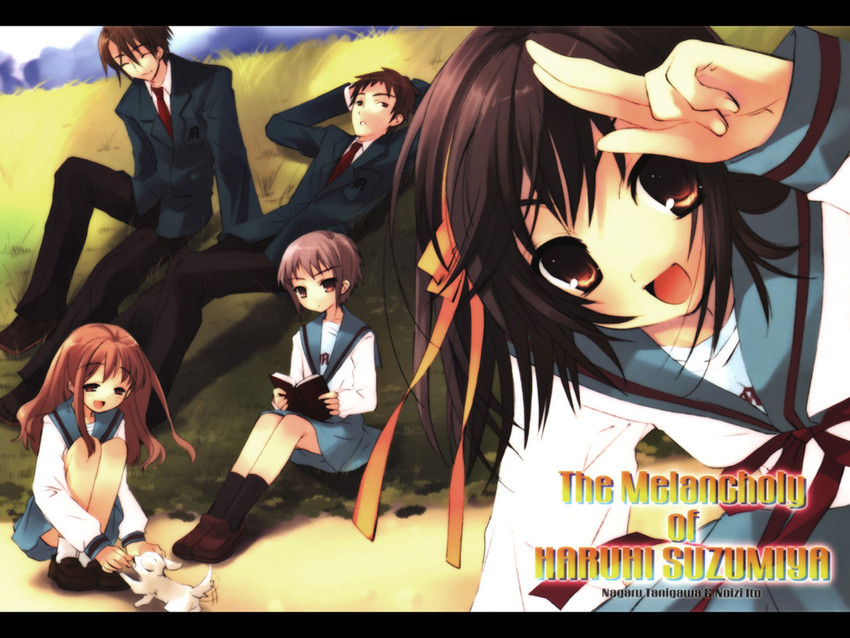suzumiya haruhi, nagato yuki, asahina mikuru, kyon, and koizumi itsuki (suzumiya haruhi no yuuutsu) drawn by ito_noizi