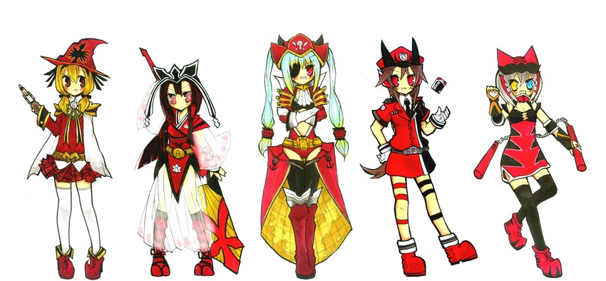 gokai red, shinken red, magired, geki red, and dekared (super sentai and 5 more) drawn by oooo_(373mwm373)
