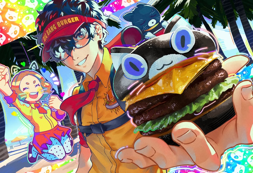 amamiya ren, okumura haru, and morgana (persona and 1 more) drawn by andrich_galam