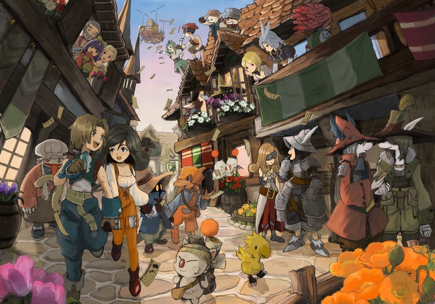 moogle, zidane tribal, garnet til alexandros xvii, vivi ornitier, eiko carol, and 16 more (final fantasy and 1 more) drawn by soraoyogusakana