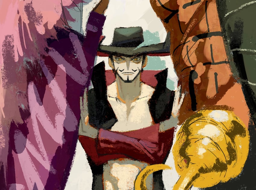 donquixote doflamingo, crocodile, and dracule mihawk (one piece) drawn by dazuzuzu