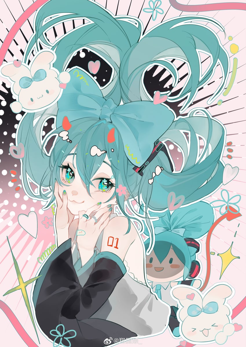 hatsune miku, cinnamoroll, and cinnamiku (vocaloid and 2 more) drawn by xiang_tui_tui